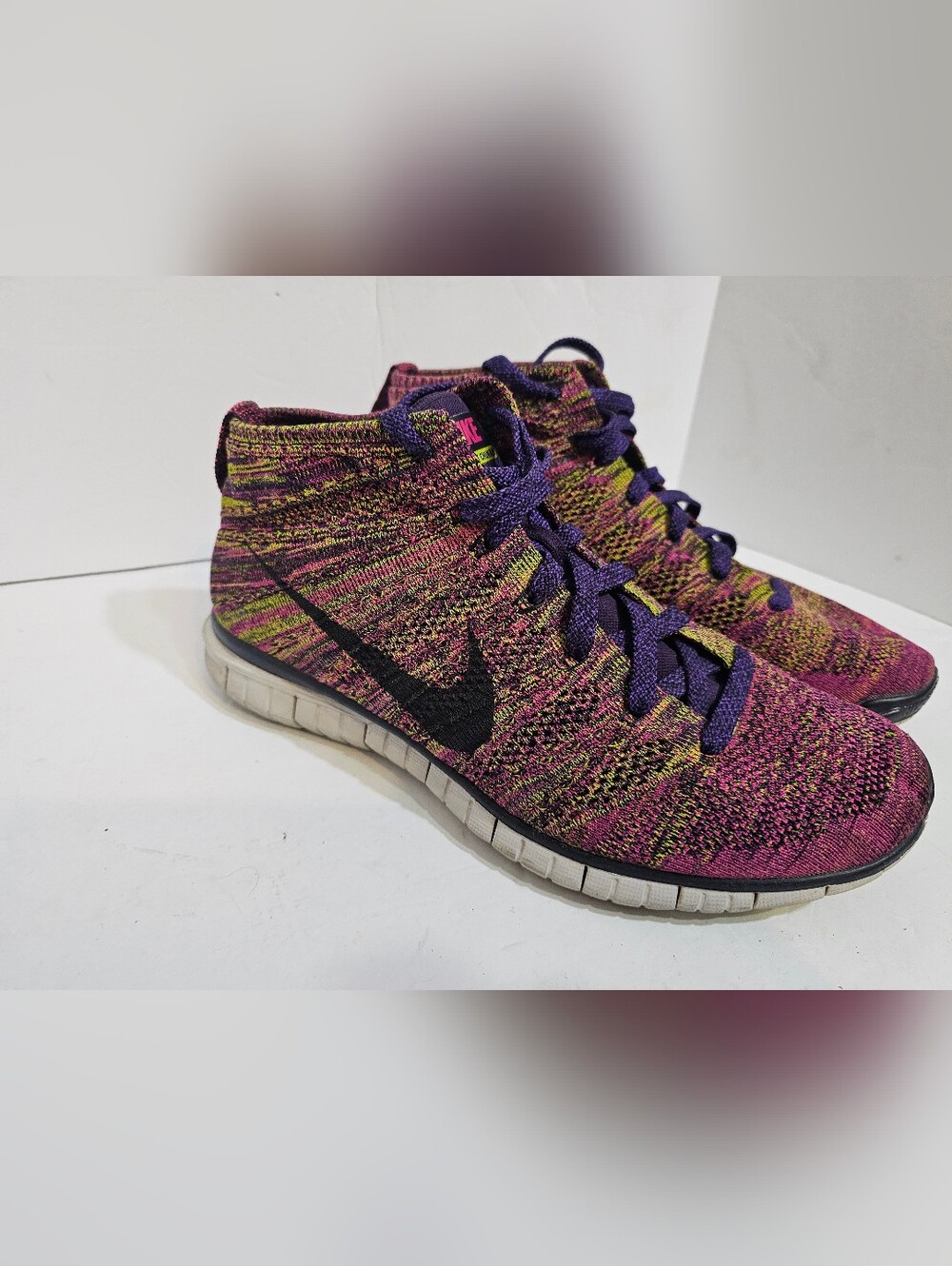 Mens 10 Nike Free Flyknit Chukka Grand Purple Fireberry 639700-501